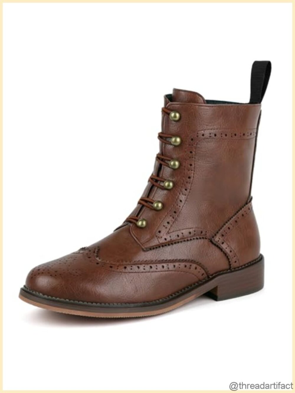 Leather Wingtip Brogue Lace Up Ankle Combat Boots